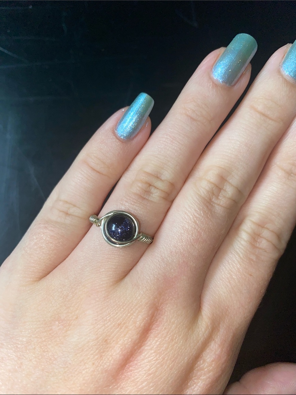 Blue sandstone wire wrapped ring 🦋